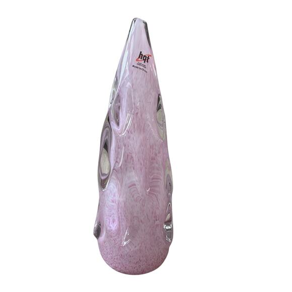Hand Blown Solid Art Glass CHRISTMAS TREE 11in Pastel Pink & White Swirl New - Picture 10 of 11